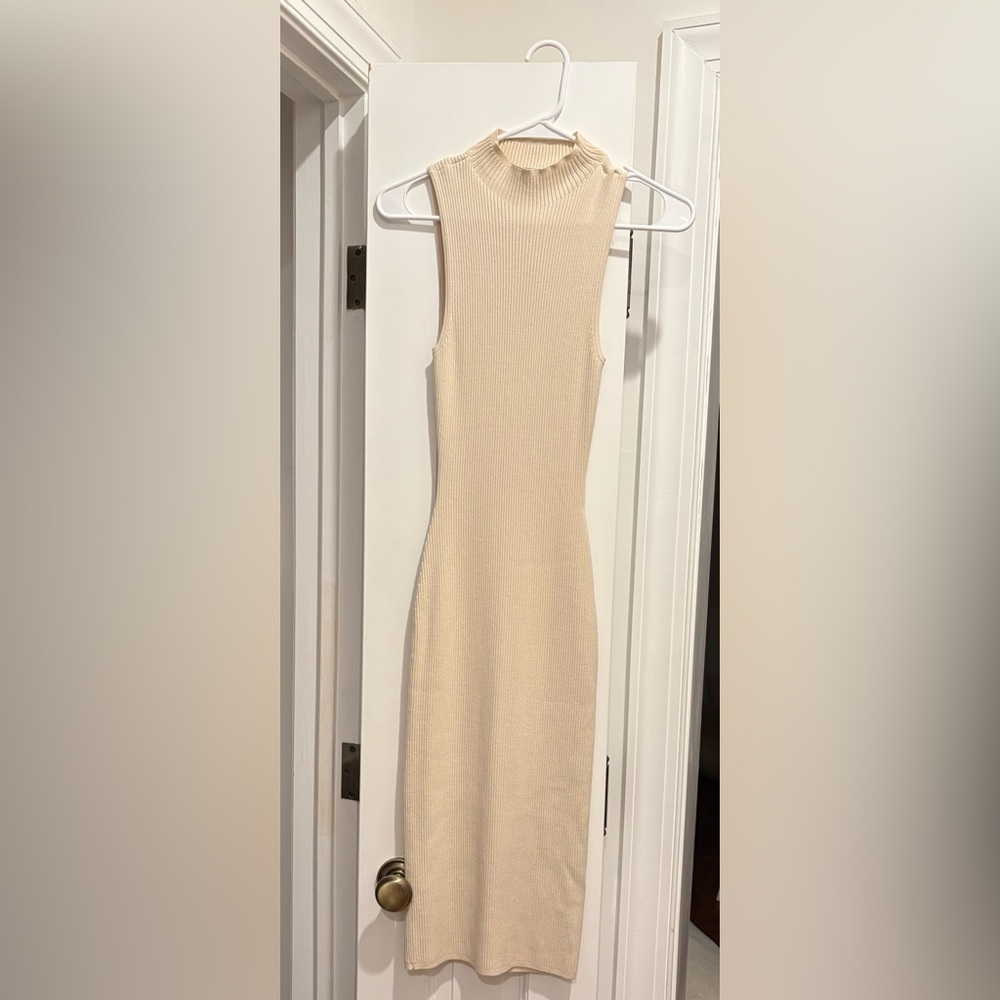 Babaton Cream Knit Dress with cutout back